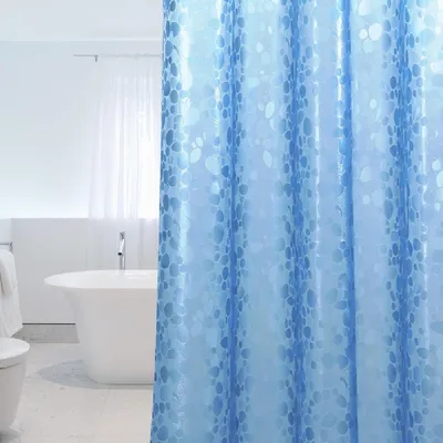 Image de Rideau de douche anti-moisissure, 183x183 cm, bleu, en EVA, avec aimants et 12 anneaux