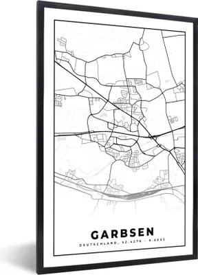 Produktbild von MuchoWow® Gerahmtes Poster Karte - Garbsen - Stadtplan - Karte 40x60 cm - Poster mit Schwarzem Bilderrahmen Wandposter Rahmen Foto Bilder - Papierdruck - Wandbilder