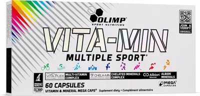 Produktbild von Olimp Nutrition Vita-Min Multiple Sport, Kapsel, Vitamin A, Vitamin B1, Vitamin B12, Vitamin B2, Vitamin B6, Vitamin C, Vitamin D, Vitamin E, Erwachsener, 290 mg, 100 mg, 190 mg