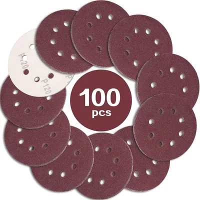 Produktbild von 100 Stück Schleifpapier 125mm Klett 120 körnung,Profi 125 Schleifscheiben Rund 8 Loch für Exzenterschleifer