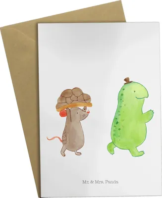 Produktbild von Mr. & Mrs. Panda Grußkarte Schildkröte Maus - Weiß - Geschenk, hochzeitskarten, dankeskarten, Beste Freundinnen, weihnachtskarten, einladungskarten, osterkarten, Hilfe