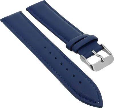 Produktbild von Minott | Uhrenarmband weiches glattes Leder blau | Band mit Naht, Stegbreite:16mm, Schließe:Silbern