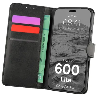 Produktbild von Handyhülle mit Klappe für Honor 600 Lite 5G, Bizon Case Pocket, Schwarz