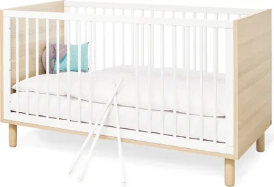 Produktbild von Babybett Babyzimmer FERRARA-134 in weiß mit Esche Nachbildung und Schlupfsprossen, B/H/T: 75/85/145 cm