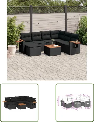 Produktbild von The Living Store 8-tlg. Garten-Sofagarnitur mit Kissen Schwarz Poly Rattan