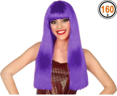 Imagen del producto de Peluca morada lisa con flequillo, 60 cm, color lila, talla única