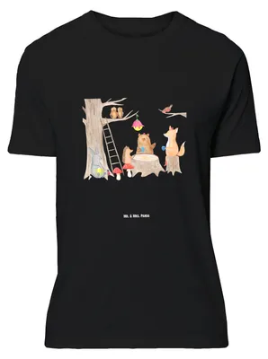 Produktbild von Mr. & Mrs. Panda T-Shirt Waldtiere Picknick - Schwarz - Geschenk, Wald, oberteil, mit Aufdruck, Hase, Tshirt, Lustige Sprüche, Shirt, Eichhörnchen, Maus, Fuchs, Igel, S