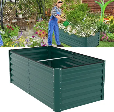 Produktbild von TolleTour Hochbeet Gemüsebeet Pflanzbeet Grün Metall Pflanzkasten für Pflanzen 160x90x60 cm Stahl Pflanzkasten