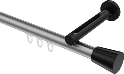 Produktbild von Interdeco Innenlaufstange / Gardinenstange mit Innenlauf Silbergrau / Schwarz, Typ Siteno Sitra (Konus), 20 mm Ø 1-läufig, 160 cm