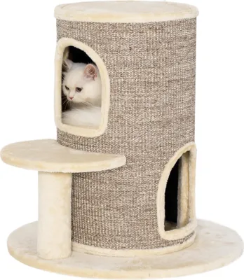 Produktbild von PawHut Kratztonne für Katzen, 61 cm Hoch Katzentonne mit 2 Höhlen Beige