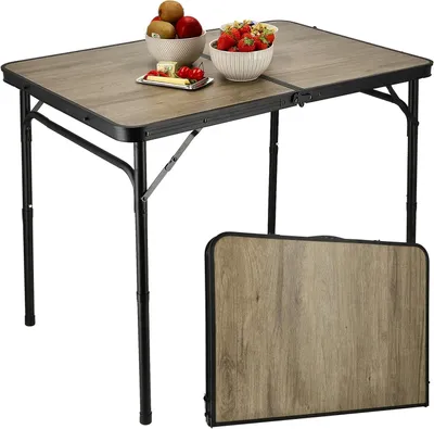 Obrázok produktu pre Kempingový stôl 90 x 60 cm, na piknik, 40 až 70 cm, vzhľad dreva, nosnosť do 30 kg