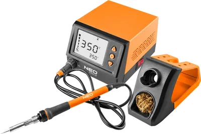 Produktbild von NEO TOOLS Lötstation, Leistung 60W, Temperaturregelung von 180-480°C, Genauigkeit +/- 2°C, LCD-Display, automatische Abschaltfunktion, Passwortschutz, austauschbarer Lötkolben, Ständer