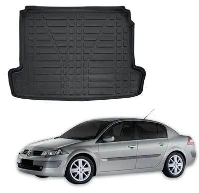 Produktbild von SCOUTT | Kofferraumwanne Laderaumwanne Kompatibel mit Renault Megane Sedan 2002-2009, mit Hoher Rand, Kofferraum-Schutzmatte, Geriffelt, Aufrollbar, Schwarz