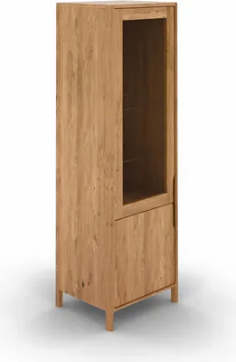Produktbild von Vitrine Swig aus Wildeiche massiv geölt 59x188 cm mit 1 Tür und 1 Glastür