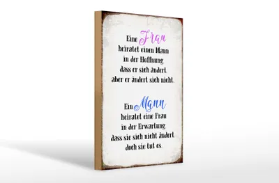 Produktbild von Holzschild Spruch 20x30cm eine Frau heiratet einen Mann