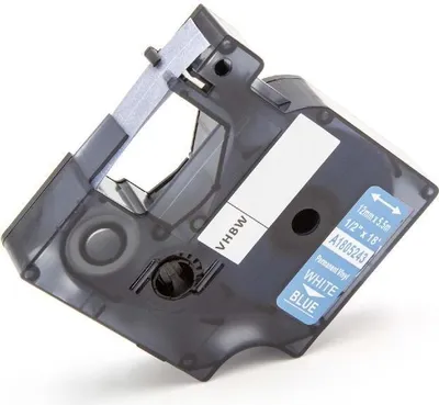 Produktbild von vhbw Schriftband-Kassette kompatibel mit Dymo Rhino 6000, 5000, 5200, 4200, 3000, 1000 Etiketten-Drucker 5,5m x 12mm Weiß auf Blau, Vinyl