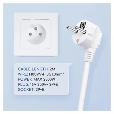 Zdjęcie produktu dla AIGOSTAR Przedłużacz Typu Francuskiego 3G 1.0mm² 2 m Biały