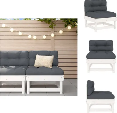 Produktbild von vidaXL Mittelsofa mit Kissen Weiß Massivholz Kiefer -  Gartensofaelemente