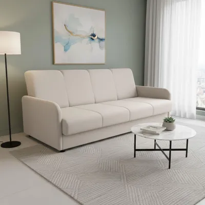 Produktbild von Schlafsofa - Beige - mit Bettkasten - Bonellfedern - 202x96x89 cm - Schaumstoff T30 - Holzgestell - 3 Sitzer Sofa - Weiche Armlehnen