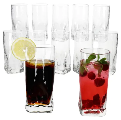 Produktbild von 12x Frosty Longdrinkgläser 400ml Trink-Glas Cocktail Wasser dicker Boden Relief