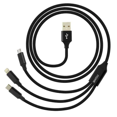 Zdjęcie produktu dla Moxie, kabel do ładowania (3 w 1, Micro-USB / USB-C / Lightning, 3A), czarny
