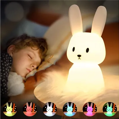 Produktbild von Welikera Bunny Silikon Nachtlicht Kinder, mit 7 Lichtwechsel & Tap Control & Timing Funktion 1200mAh