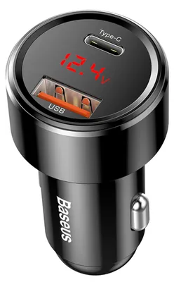 Image de Chargeur de voiture Baseus Magic Series, 45 W, avec écran, 1 port USB-A + 1 port USB-C - noir