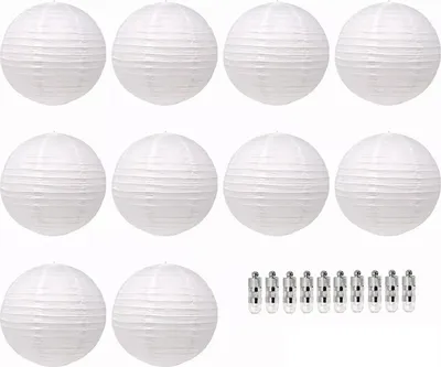 Imagen del producto de Linternas de papel redondas decorativas de estilo chino, con 10 luces LED, ideales para la decoración de bodas, fiestas navideñas y otras celebraciones