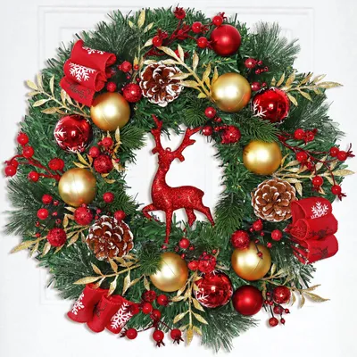Rentier-Kerzkranz, 40 cm, Kunsttannennadeln, Adventskranz, Weihnachtsdeko