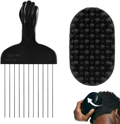 Productafbeelding van Haarborstel voor krullen en dreadlocks, met rubberen borstelharen, wasbaar, met ergonomische handgreep, geschikt voor afrohaar