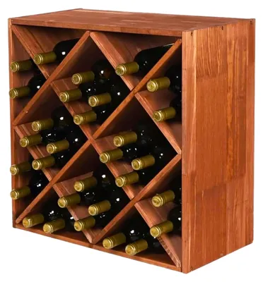 Zdjęcie produktu dla Modułowy stojak na wino VINCELLAR MOD | wys. x szer. x gł. 60 x 60 x 30 cm | moduł diamentowy na 30 butelek | lite drewno sosnowe | brąz olejowany