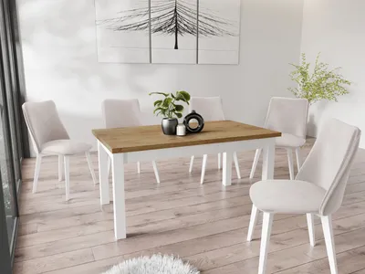 Produktbild von Moderner Rechteckiger Ausziehbarer Esstisch - Platzsparend - Weiße Holzbeine - 120 bis 160 cm - Hergestellt in EU - 120 x 67 cm - Lancelot Eiche
