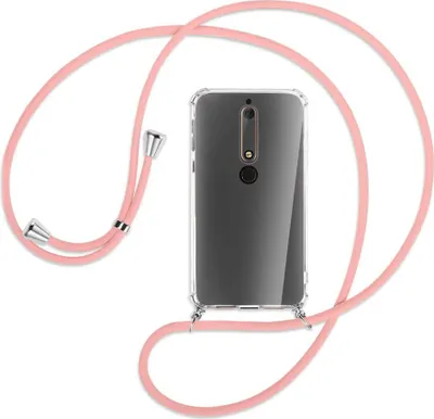 Produktbild von Handykette Backcover-Schutzhülle mit Band (Metall silberfarben) für Nokia 6.1 - rosa