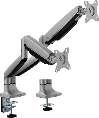 Zdjęcie produktu dla Uchwyt monitora Gasdruk Dual z aluminium, do monitorów LED/LCD o przekątnej do 32 cali - standard VESA 75x75 i 100x100 - obrót o 360° - montaż na biurko - do biura - ergonomiczny