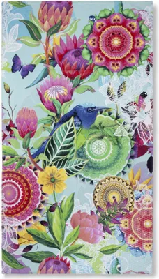 Imagen del producto de Toalla de playa HIP, 100x180 cm, con diseño de mandalas, flores y pájaros