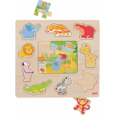 Produktbild von GOKI Holzpuzzle + Puzzle Tiere aus dem Zoo