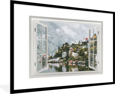Produktbild von MuchoWow® MuchoWow® Gerahmtes Poster Aussicht - Wasser - Winter 90x60 cm - Poster mit zchwarzem Bilderrahmen - Wanddekoration - Fotos