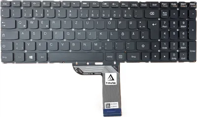 A black laptop keyboard with a ribbon cable attached, shown against a white background.