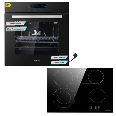 Image de Lot économique KB ELEMENTS, ensemble de cuisinière encastrable, ensemble de cuisinière, plaque vitrocéramique 60 cm, four encastrable Full Touch 60 cm, 15 fonctions, fonction Air Fry, classe énergétique A+