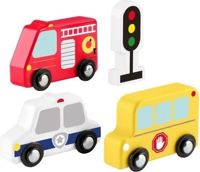 Immagine prodotto di FISHER-PRICE Veicoli da spingere, confezione da 5, veicoli in legno, camion dei pompieri, auto della polizia, scuolabus, dai 12 mesi in su