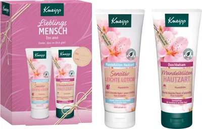 Produktbild von Kneipp Geschenkpackung Lieblingsmensch Mandelblüten, Frauen, Universal, Reinigend, Feuchtigkeitsspendend, Entspannung, 200 ml, 200 ml, Duschbalsam Mandelblüten Hautzart: Aqua (Water), Sodium Laureth Sulfate, Glycerin, Cocamidopropyl...