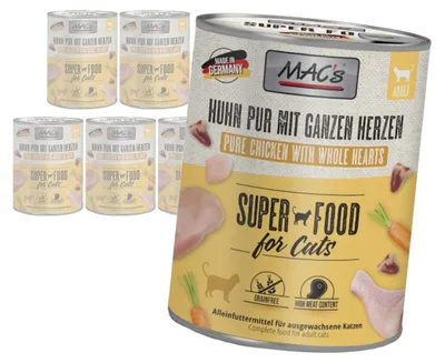 Produktbild von MAC's 6x800g getreidefreies Nassfutter für Katzen mit Huhn und Geflügelherzen