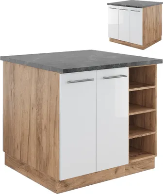 Produktbild von Kücheninsel Vicco Fame-Line Weiß Hochglanz/Goldkraft Eiche 90 cm ohne Arbeitsplatte, Model 38735