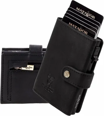 Produktbild von Damen & Herren Slim Geldbörse Leder Kreditkartenetui mit Pop-Up Kartenhalter RFID Schutz Münzfach Mini Portemonnaie kleine Geldbörse Geschenkbox Neu