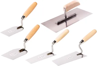 Produktbild von Kellen-Set 5tlg - mit Holzgriff - rostfrei - Spachteln - Traufel - Glättkelle - Berner Putzkelle - Schwanenhalskelle - Gipserspachtel - Grillspachtel- Grillwender…