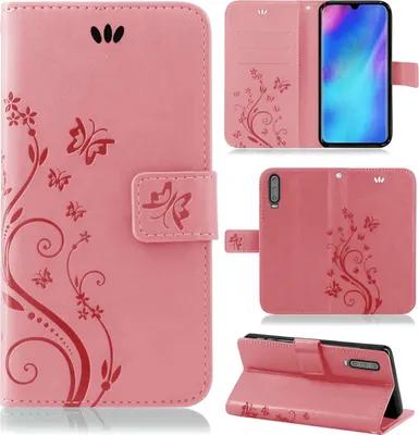Produktbild von Handytasche für Huawei P30 Blumen Flip Cover Buchhülle mit Magnetverschluss, Rosa