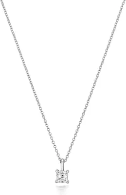 Produktbild von Funkelndes Feuer Wunderschöne 18 Karat (750) Weißgold Diamant Anhänger mit Kette Asscher-Schliff 0.19 Karat - 46cm; TRS3737518KW