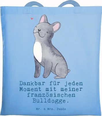 Produktbild von Mr. & Mrs. Panda Shopping Tasche Französische Bulldogge Moment - Sky Blue - Geschenk, Tote Bag, festival, Schultasche, Uni, Laptoptasche