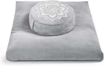 Imagen del producto de Cojín de meditación con funda de terciopelo lavable, 100% espuma viscoelástica, de forma cuadrada, con relleno de cáscara de trigo, ideal para yoga
