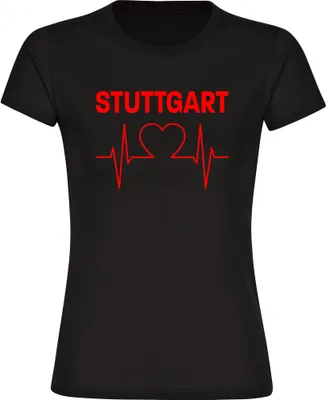 Produktbild von multifanshop Damen T-Shirt - Stuttgart - Herzschlag, schwarz, Größe M